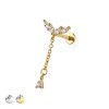 CZ MARQUISE V TEAR DROP CZ DANGLE CHAIN TOP 316L SURGICAL STEEL THREADLESS (PUSH IN ) LABRET SET